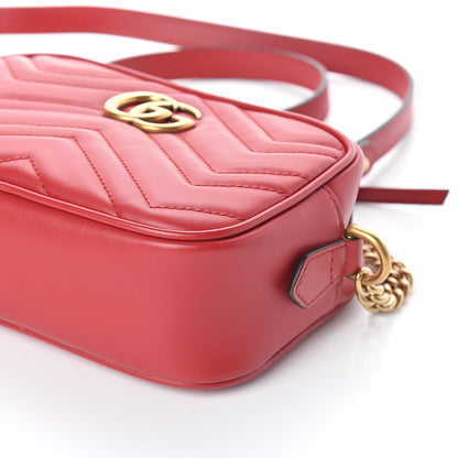 Gucci Calfskin Matelasse Mini GG Marmont Chain Shoulder Bag Hibiscus Red 9 of 9