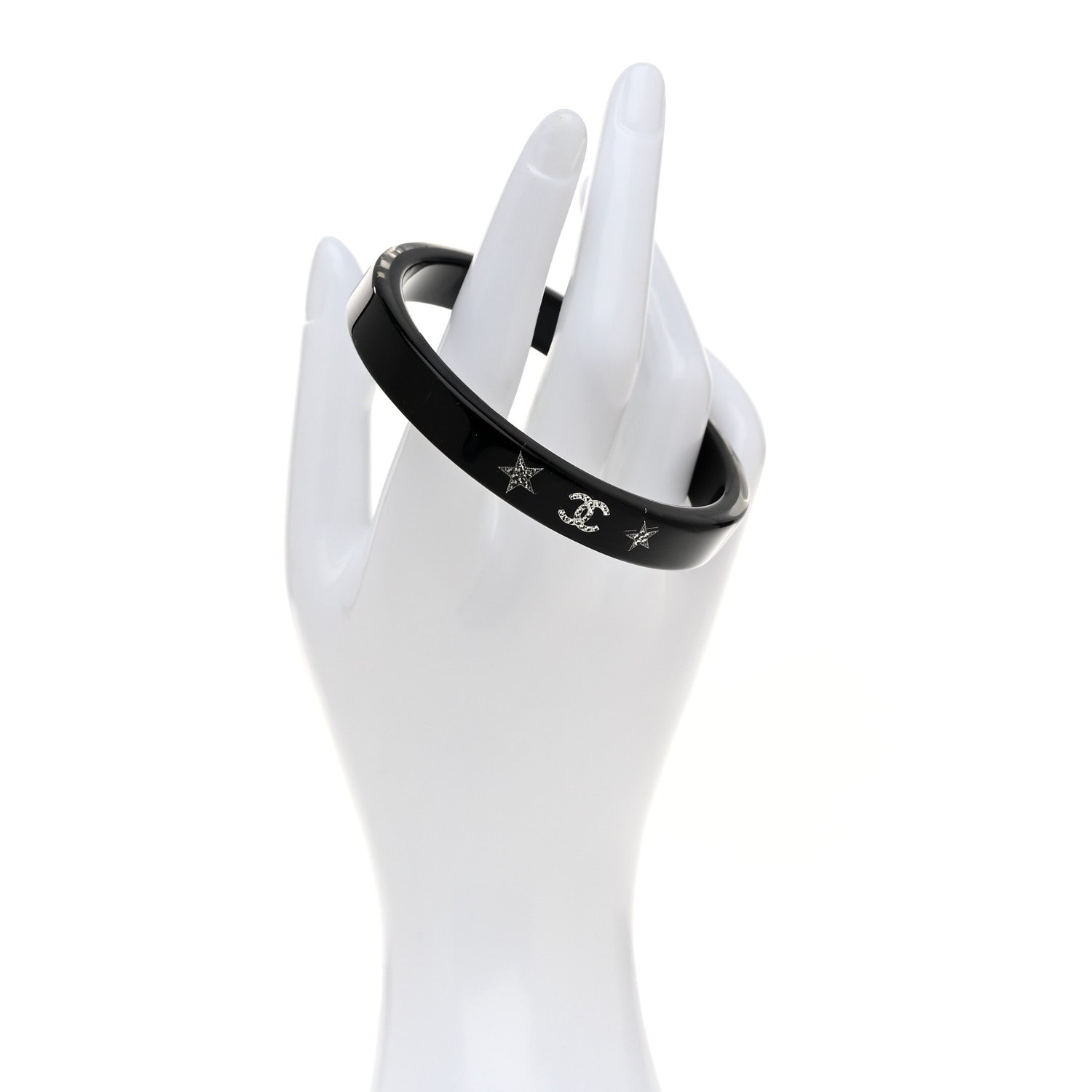 Chanel Resin Crystal CC Star Bangle Bracelet Black 2 of 4