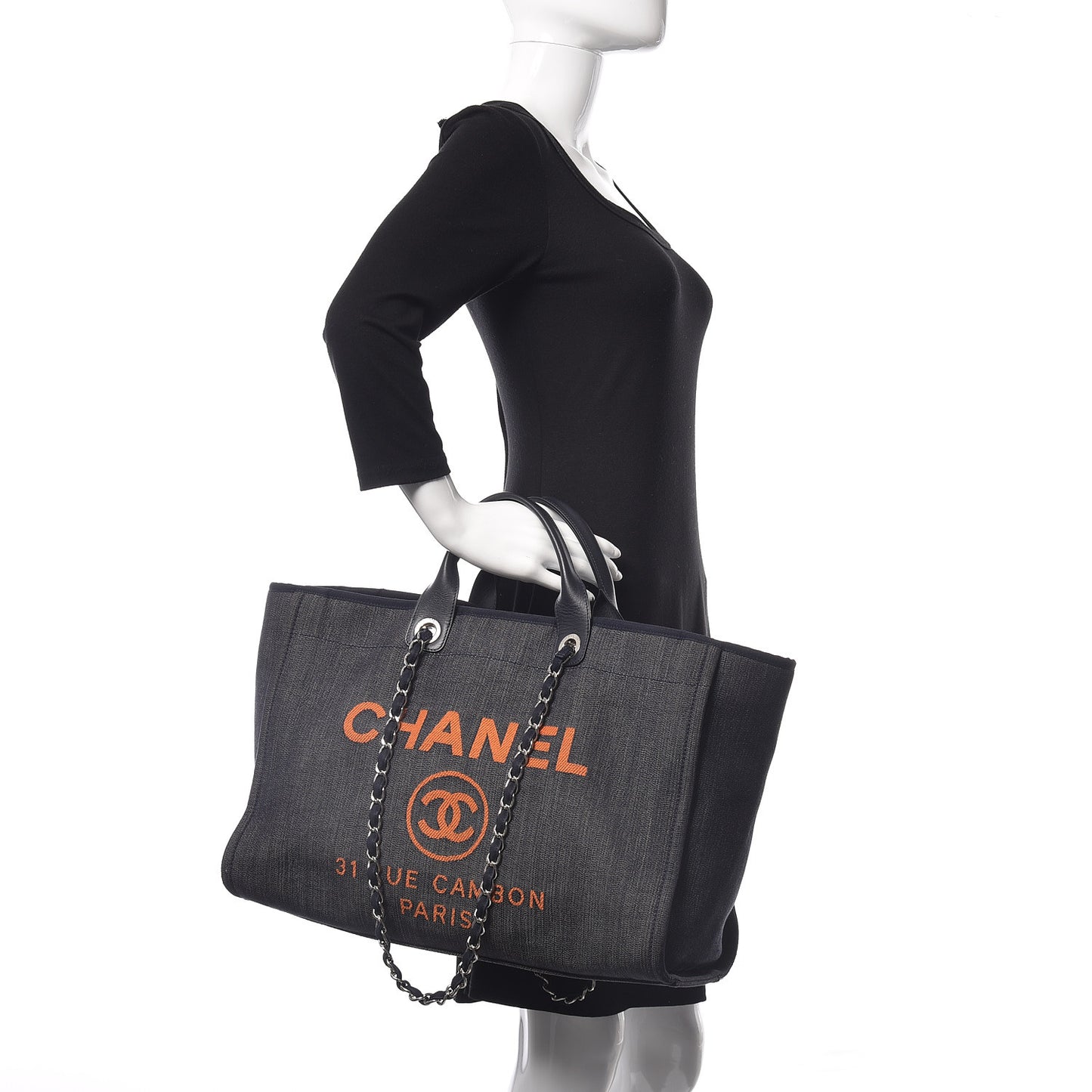 Denim Large Deauville Tote Blue Orange