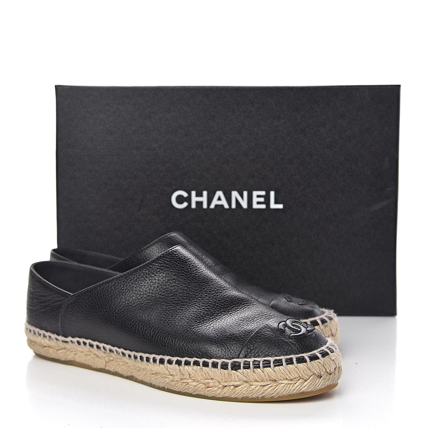 Grained Calfskin CC Espadrilles 38 Black