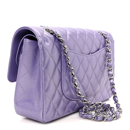 Chanel Metallic Lambskin Quilted Medium Double Flap Purple 2 of 11