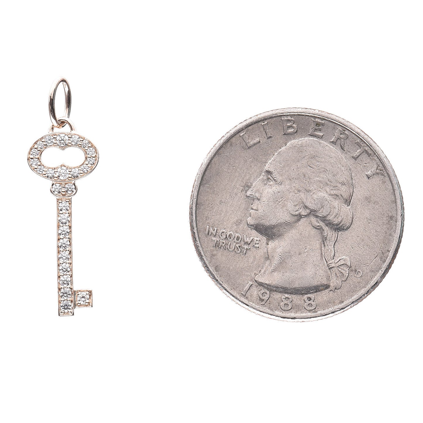 18K Rose Gold Diamond Mini Vintage Oval Key Pendant