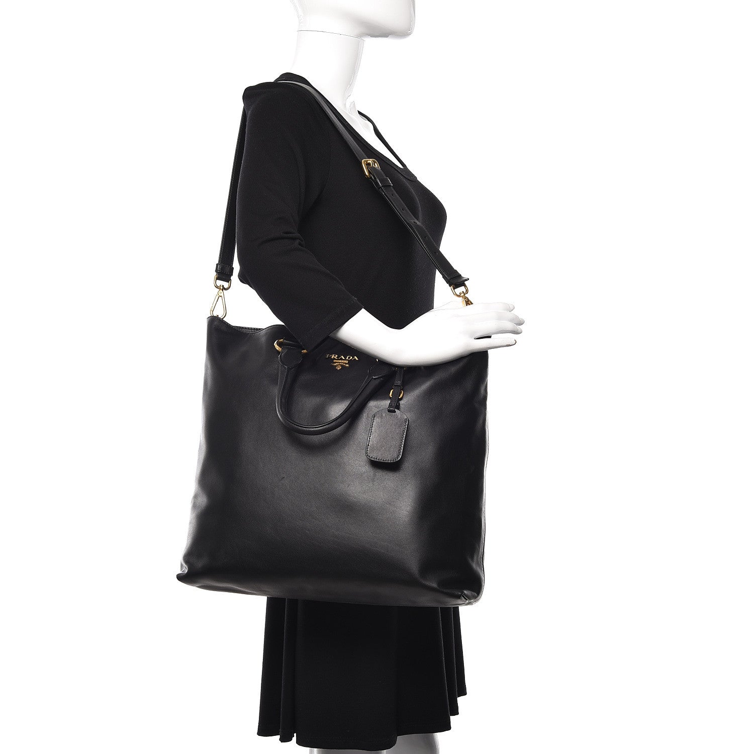 Prada Soft Calf Shopping Tote Black 3 of 13