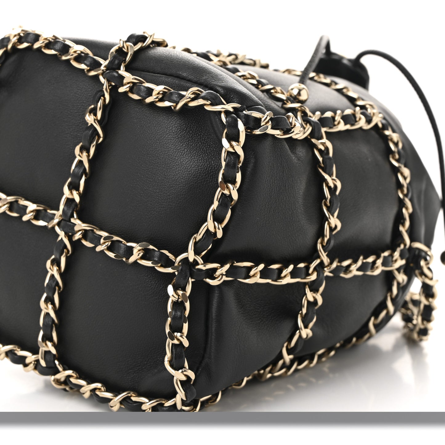 Lambskin Bucket Chain Drawstring Bag Black