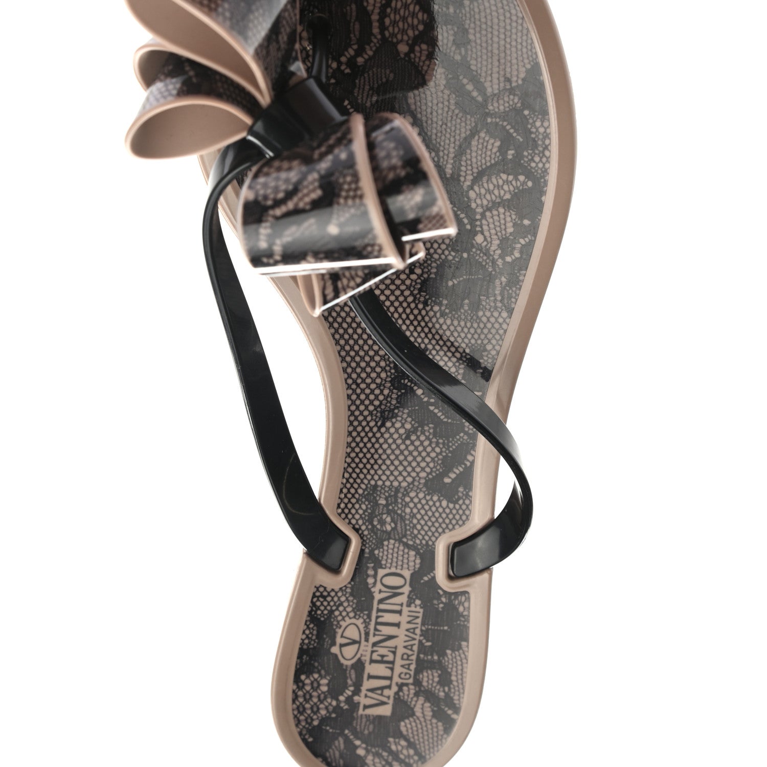 Valentino Garavani PVC Jelly Lace Print Bow Thong Sandals 40 Black Poudre 8 of 8