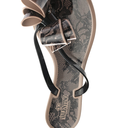 Valentino Garavani PVC Jelly Lace Print Bow Thong Sandals 40 Black Poudre 8 of 8