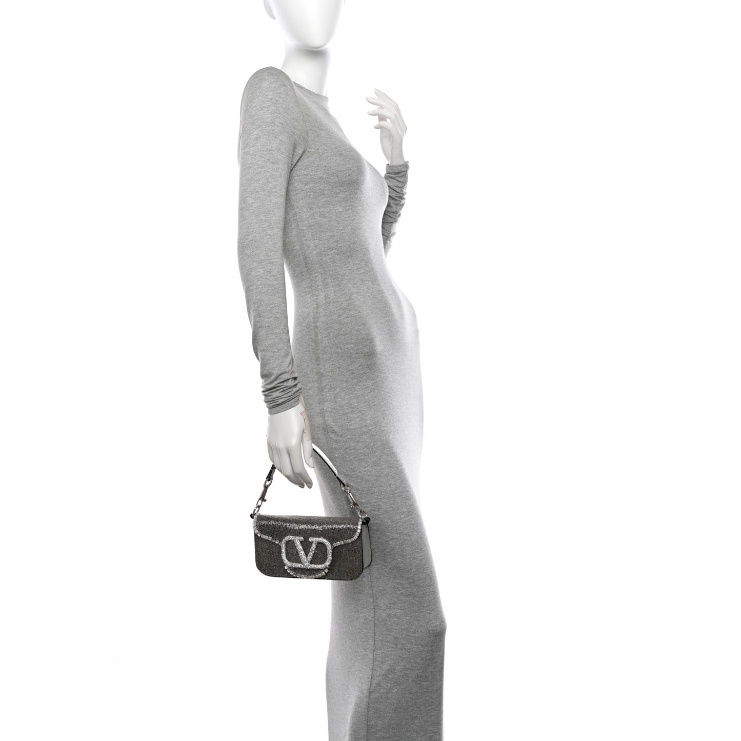 Swarovski Crystal Embroidered Vlogo Small Loco Shoulder Bag Crystal Silver