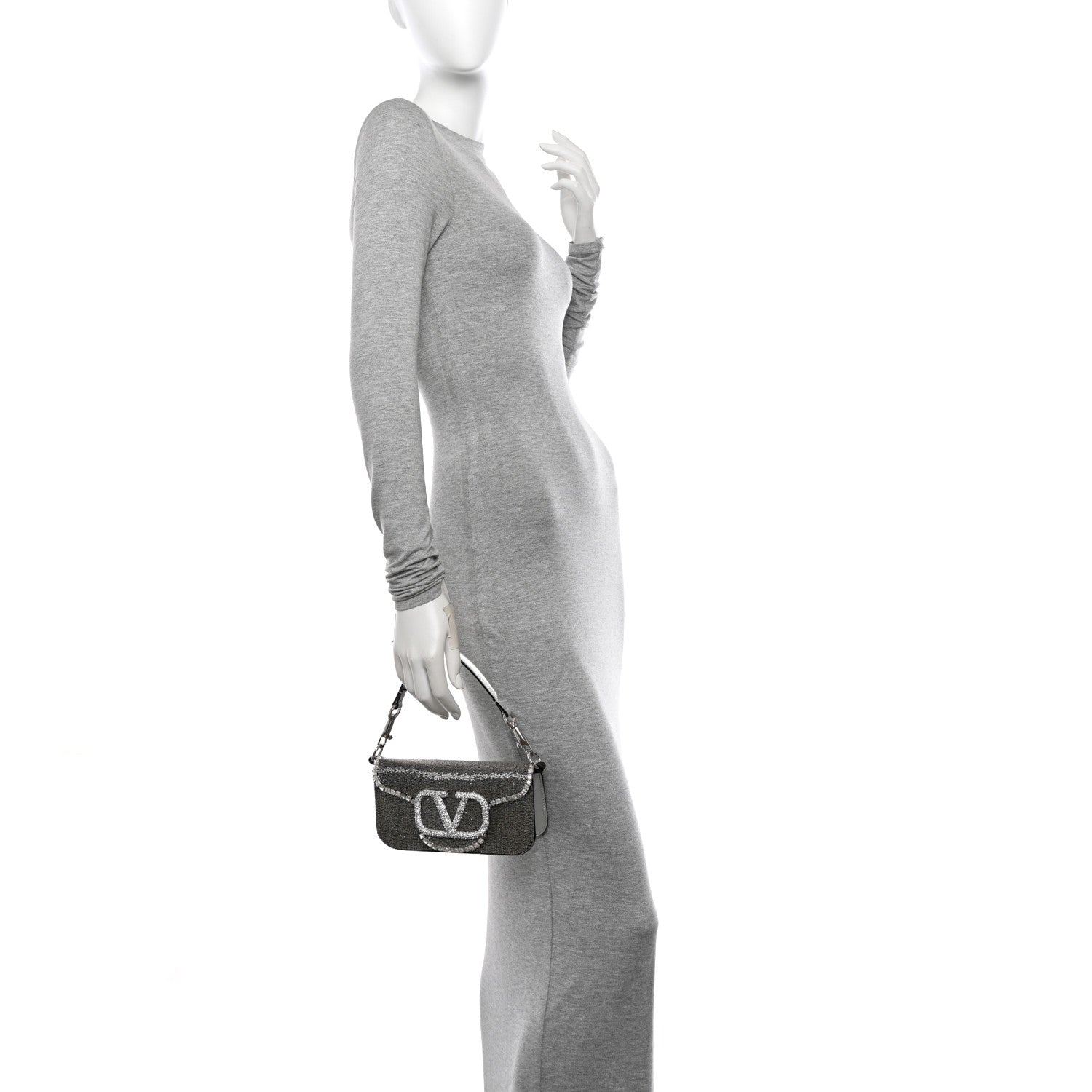 Valentino Garavani Swarovski Crystal Embroidered Vlogo Small Loco Shoulder Bag Crystal Silver 2 of 10