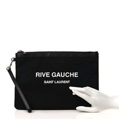 Saint Laurent Linen Canvas Rive Gouche Zipped Pouch Black 2 of 8
