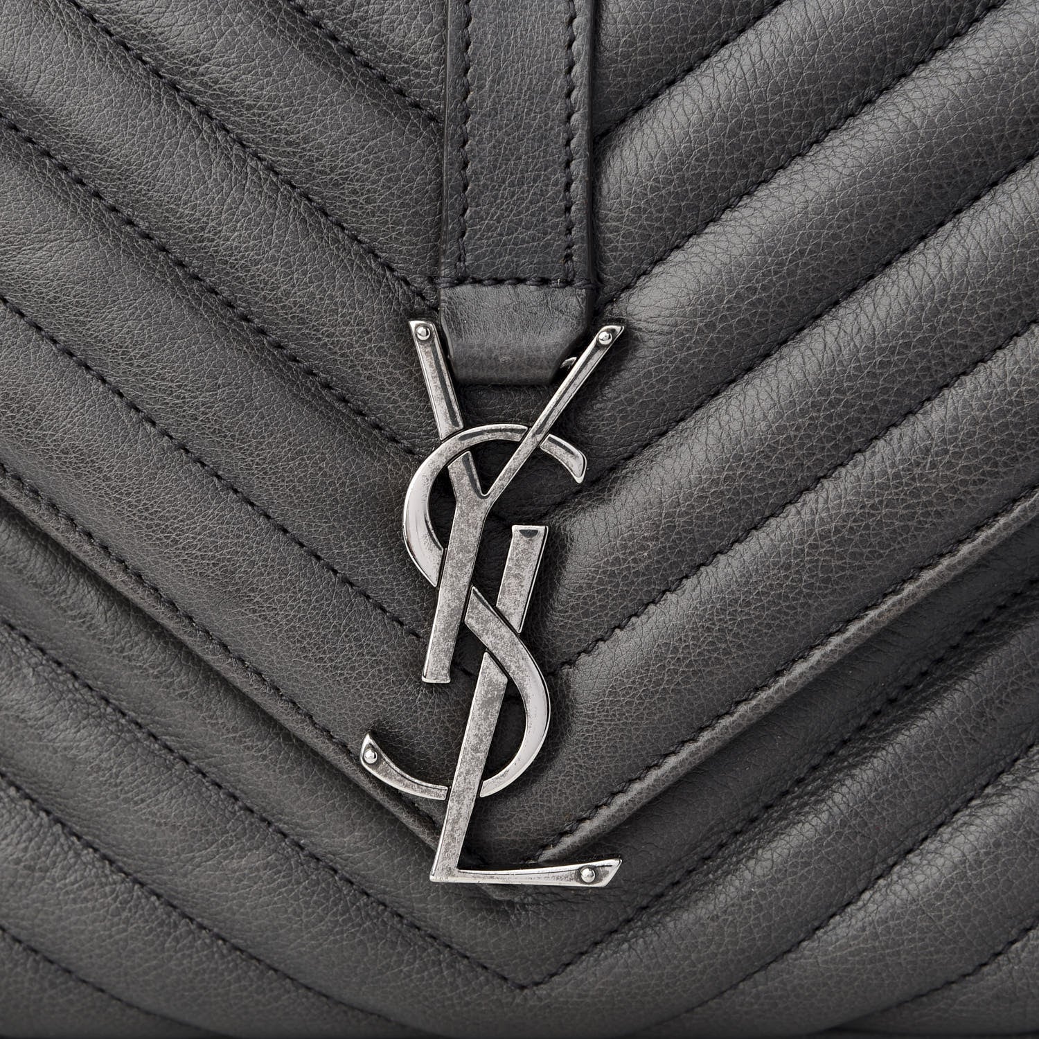 Saint Laurent Sheepskin Matelasse Chevron Monogram Medium College Bag Light Coal 9 of 9
