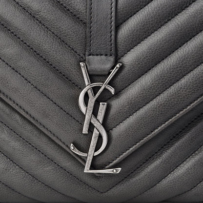 Saint Laurent Sheepskin Matelasse Chevron Monogram Medium College Bag Light Coal 9 of 9