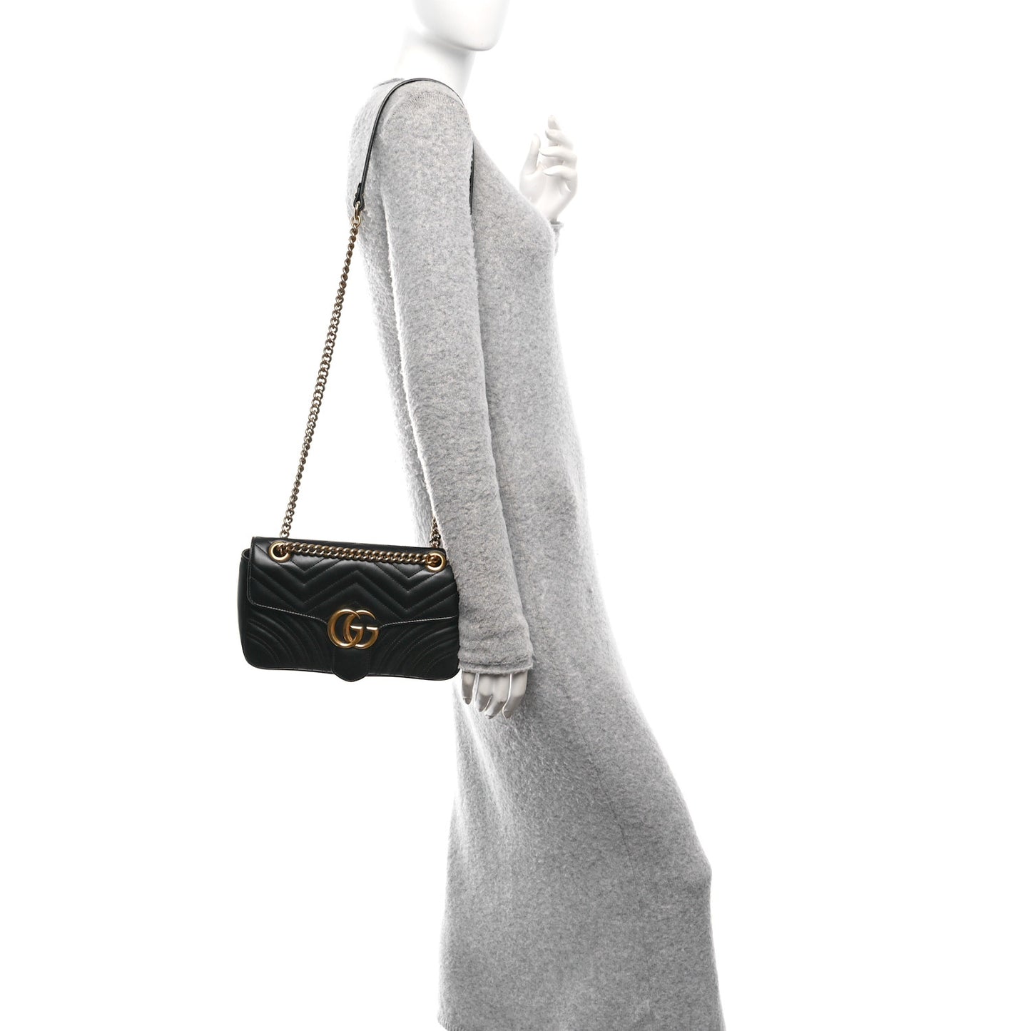 Calfskin Matelasse Small GG Marmont Shoulder Bag Black