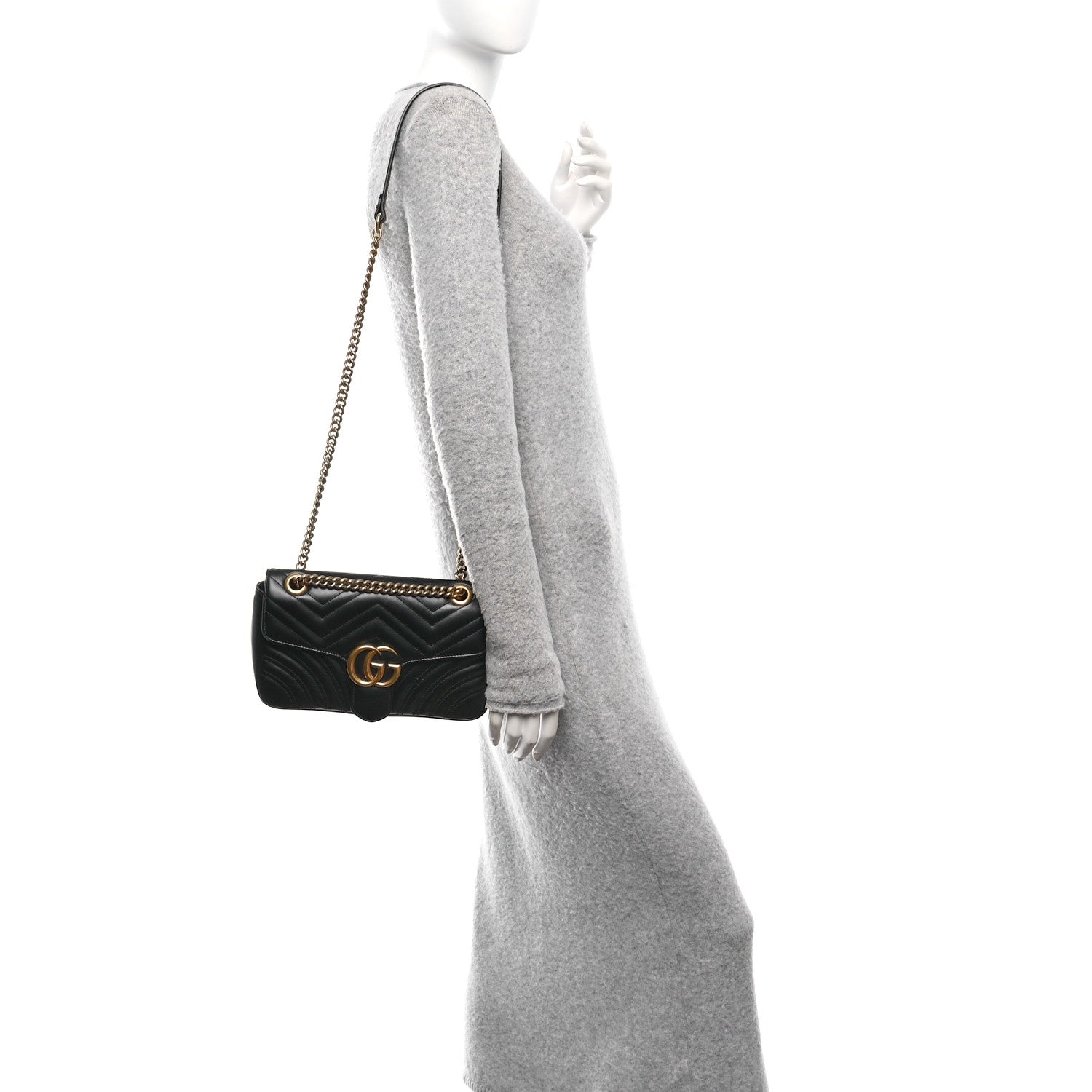 Gucci Calfskin Matelasse Small GG Marmont Shoulder Bag Black 2 of 11