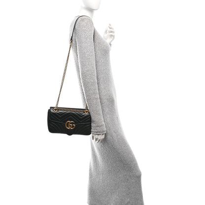 Gucci Calfskin Matelasse Small GG Marmont Shoulder Bag Black 2 of 11