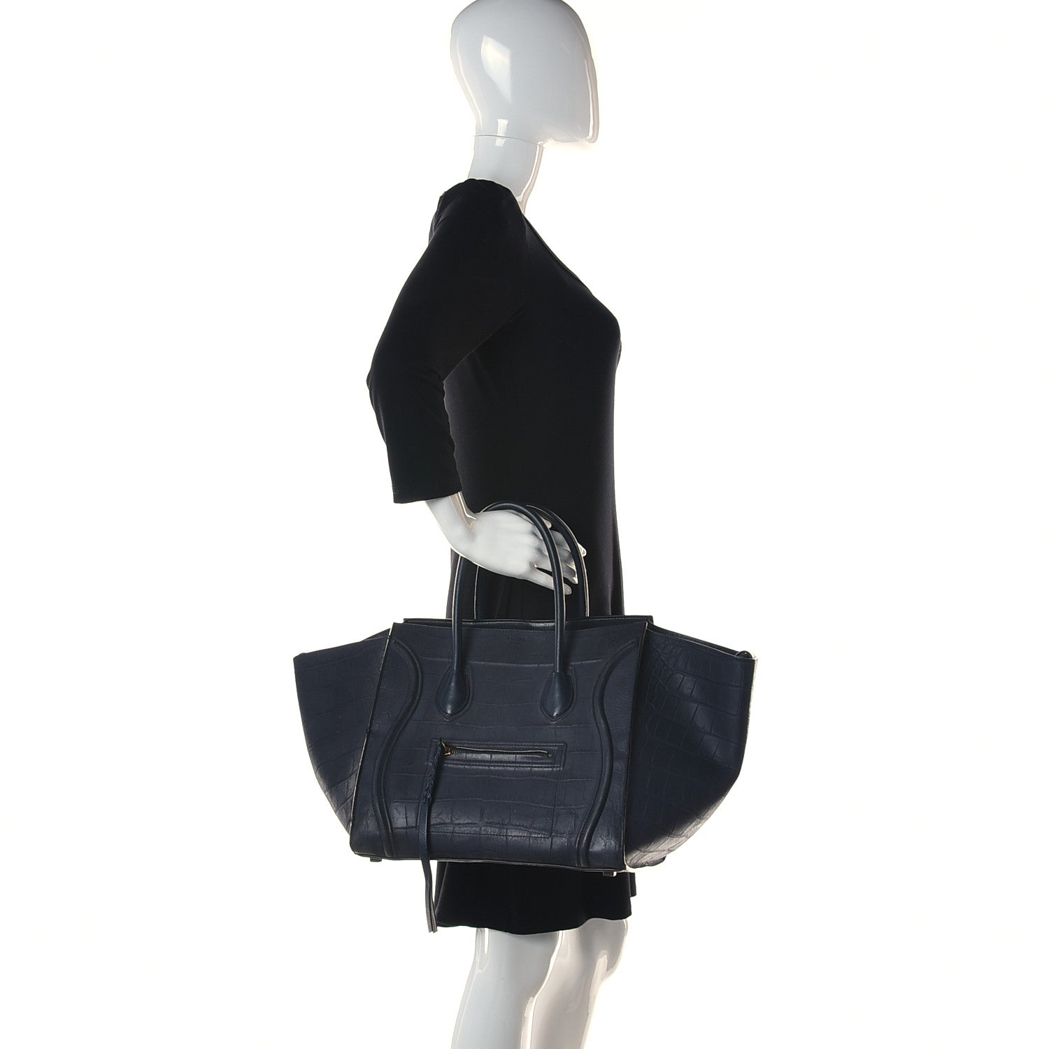 Celine Crocodile Embossed Calfskin Medium Phantom Luggage Navy Blue 2 of 14