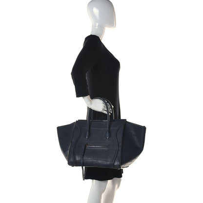 Celine Crocodile Embossed Calfskin Medium Phantom Luggage Navy Blue 2 of 14