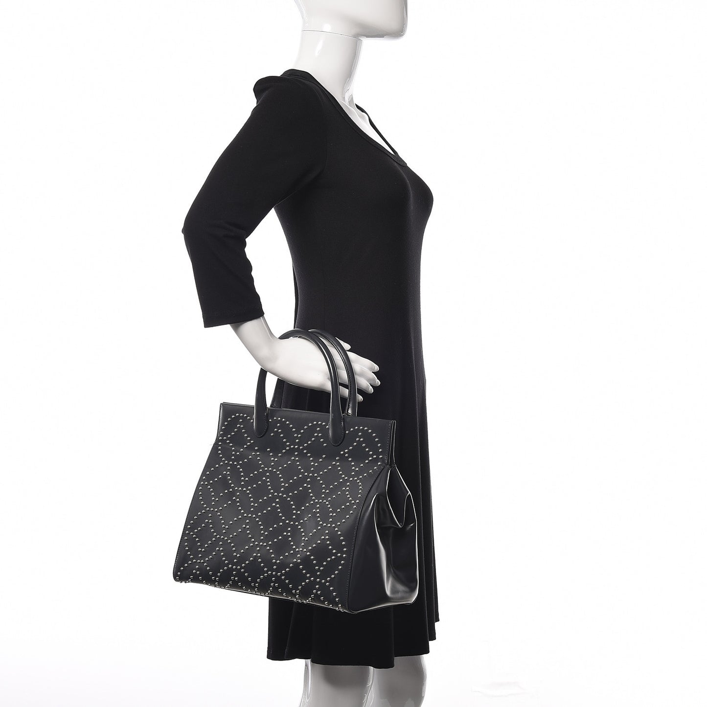 Calfskin Arabesque Studded Clous Tote Dark Grey