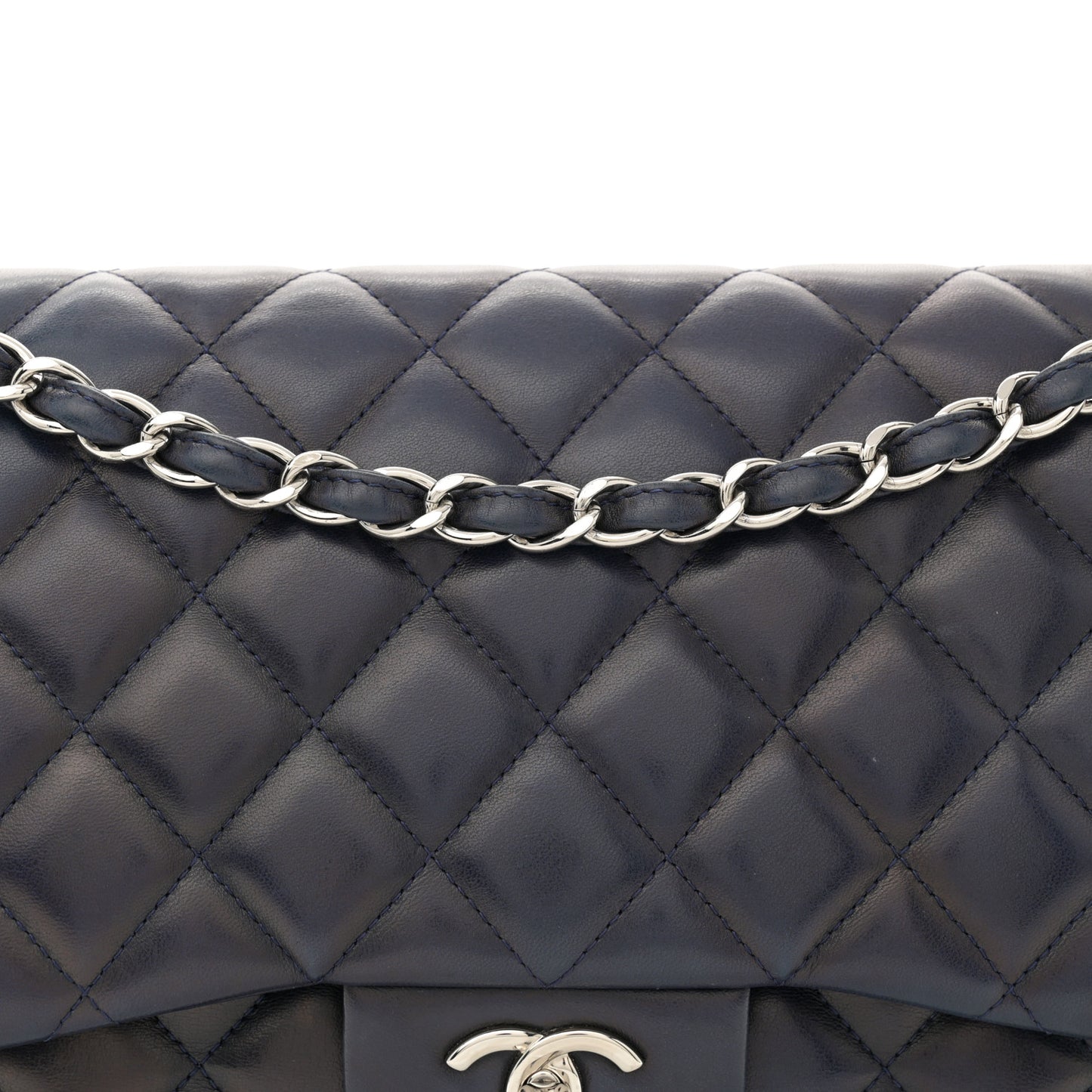 Lambskin Quilted Jumbo Double Flap Navy