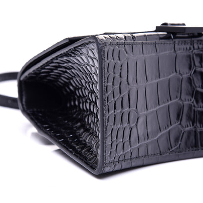 Balenciaga Shiny Calfskin Monochrome Crocodile Embossed Small Hourglass Top Handle Bag Black 6 of 9