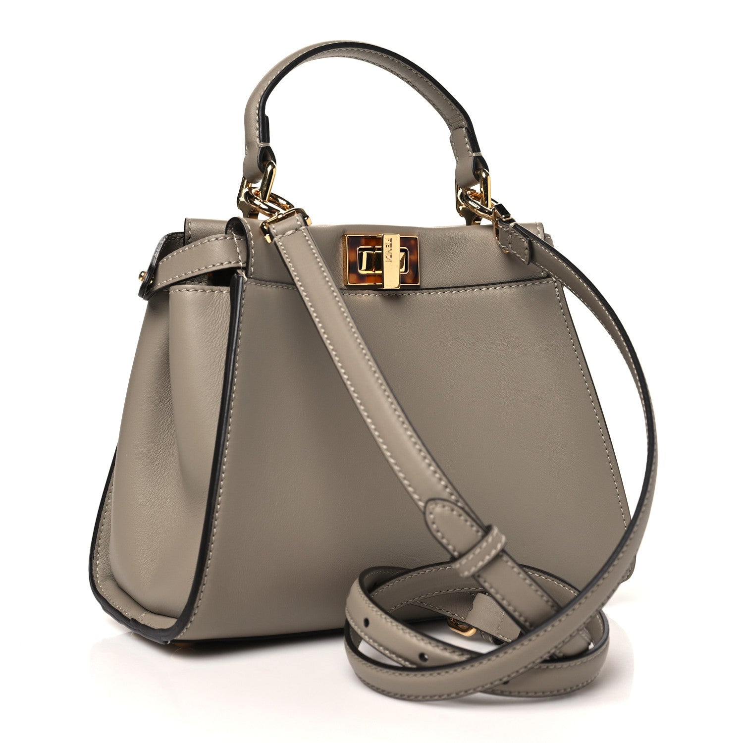 Fendi Vitello Seta Shiny Nappa Plexiglass Tortoise Mini Peekaboo Iconic Satchel Tortora 3 of 10