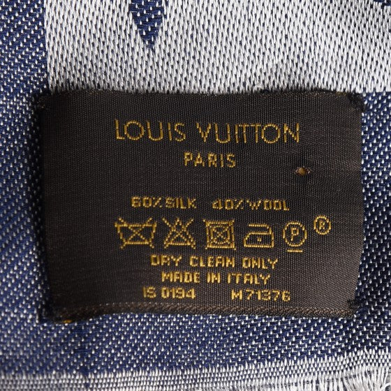 Silk Wool Monogram Denim Shawl Blue