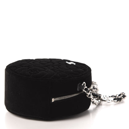 Chanel Suede Camellia Quilted Round Clutch With Chain Black 9 of 11
