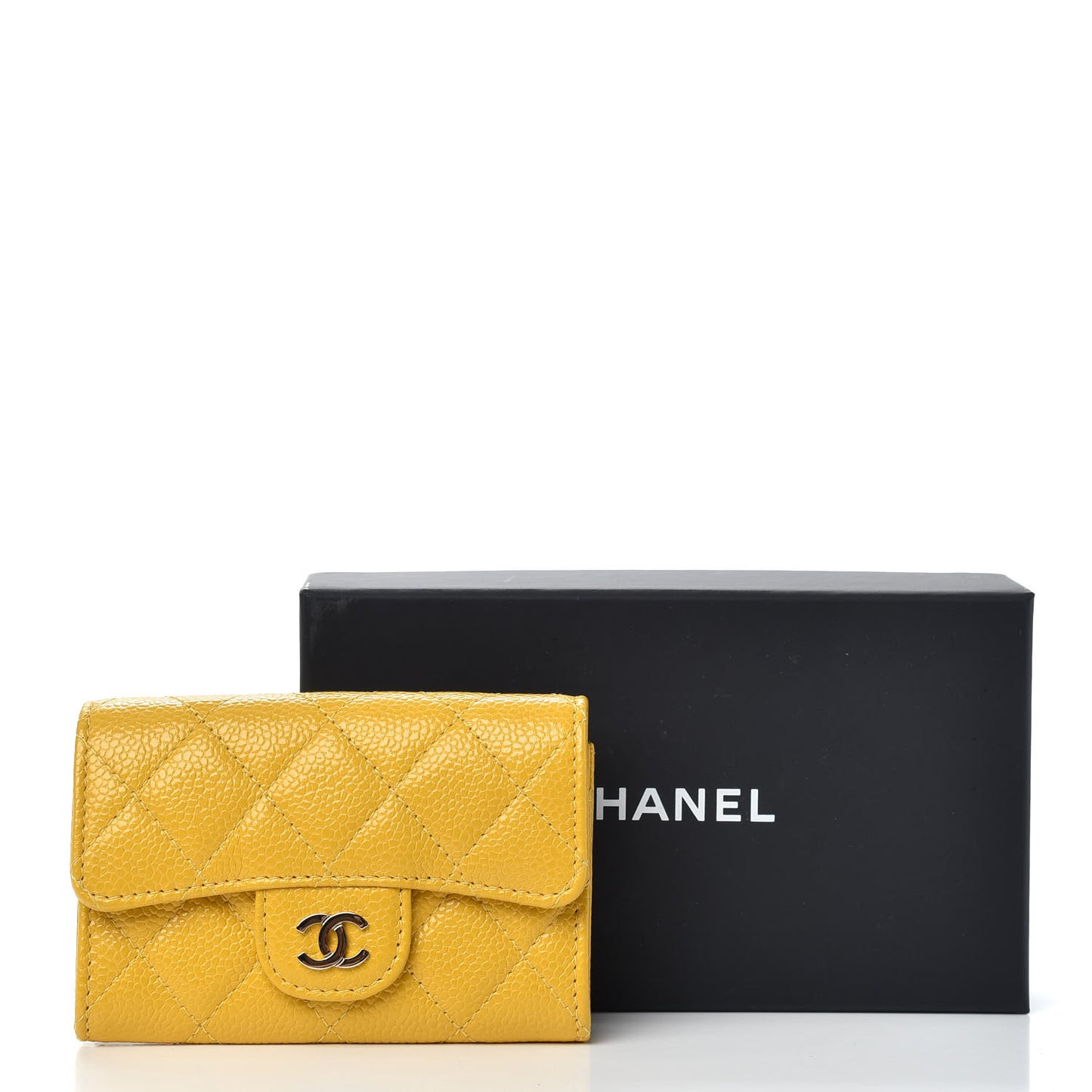 Caviar Quilted Flap Card Holder Yellow