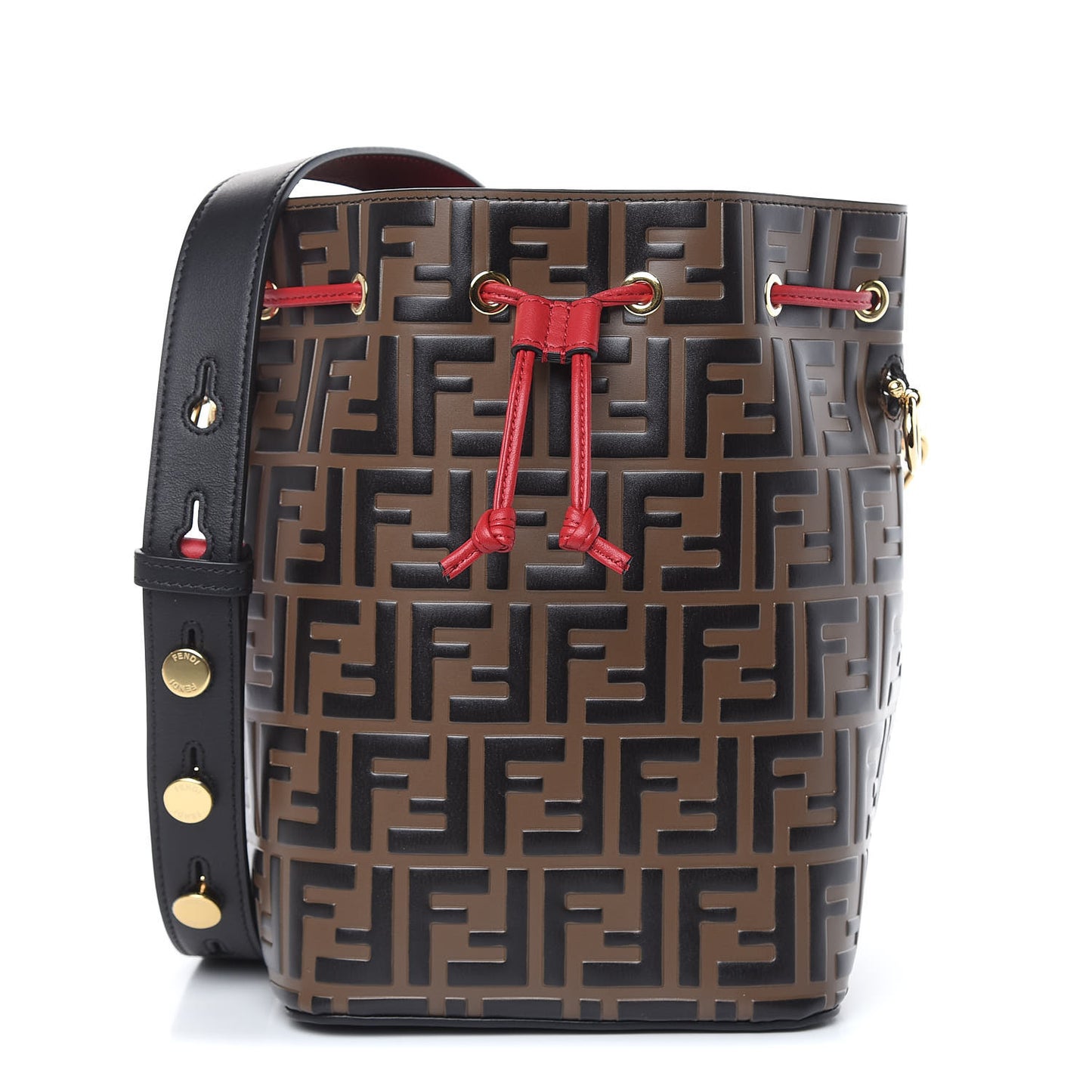 Vitello Grace F is Fendi Bi-Color FF 1974 Embossed Grande Mon Tresor Bucket Bag Maya Black Fragola
