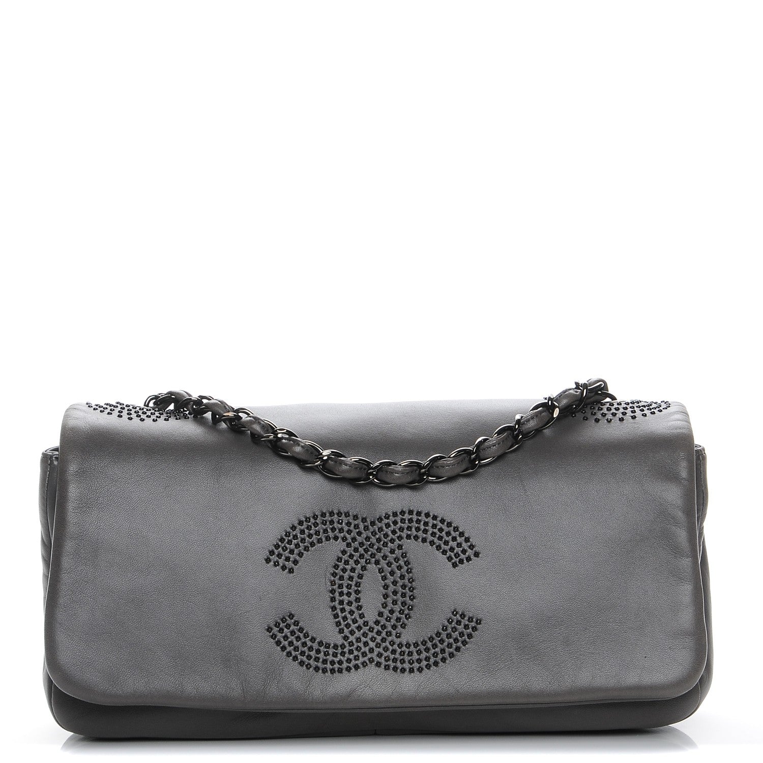 Chanel Lambskin Studded CC East West Flap Grey 1 of 8