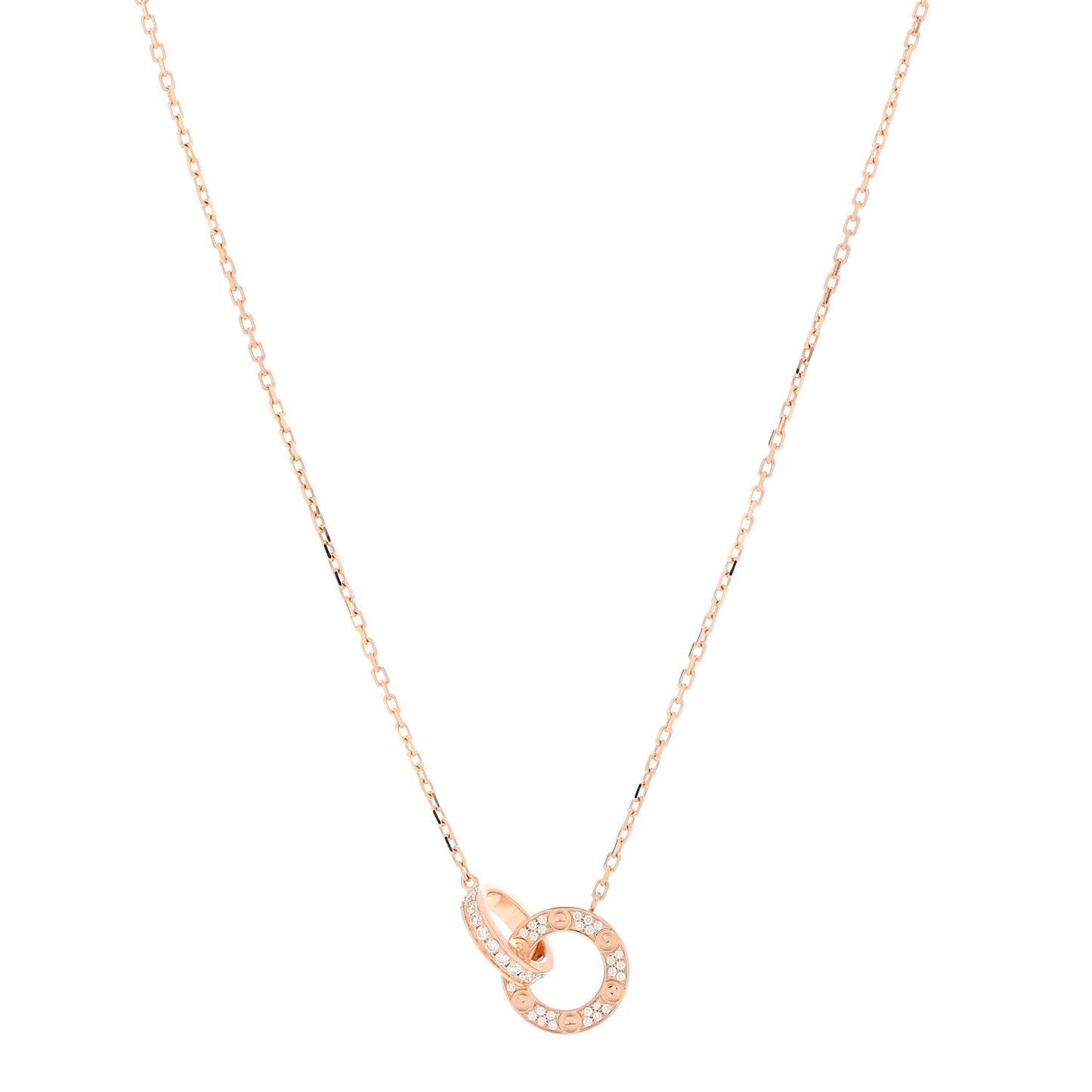 18K Pink Gold Diamond Interlocking LOVE Paved Necklace