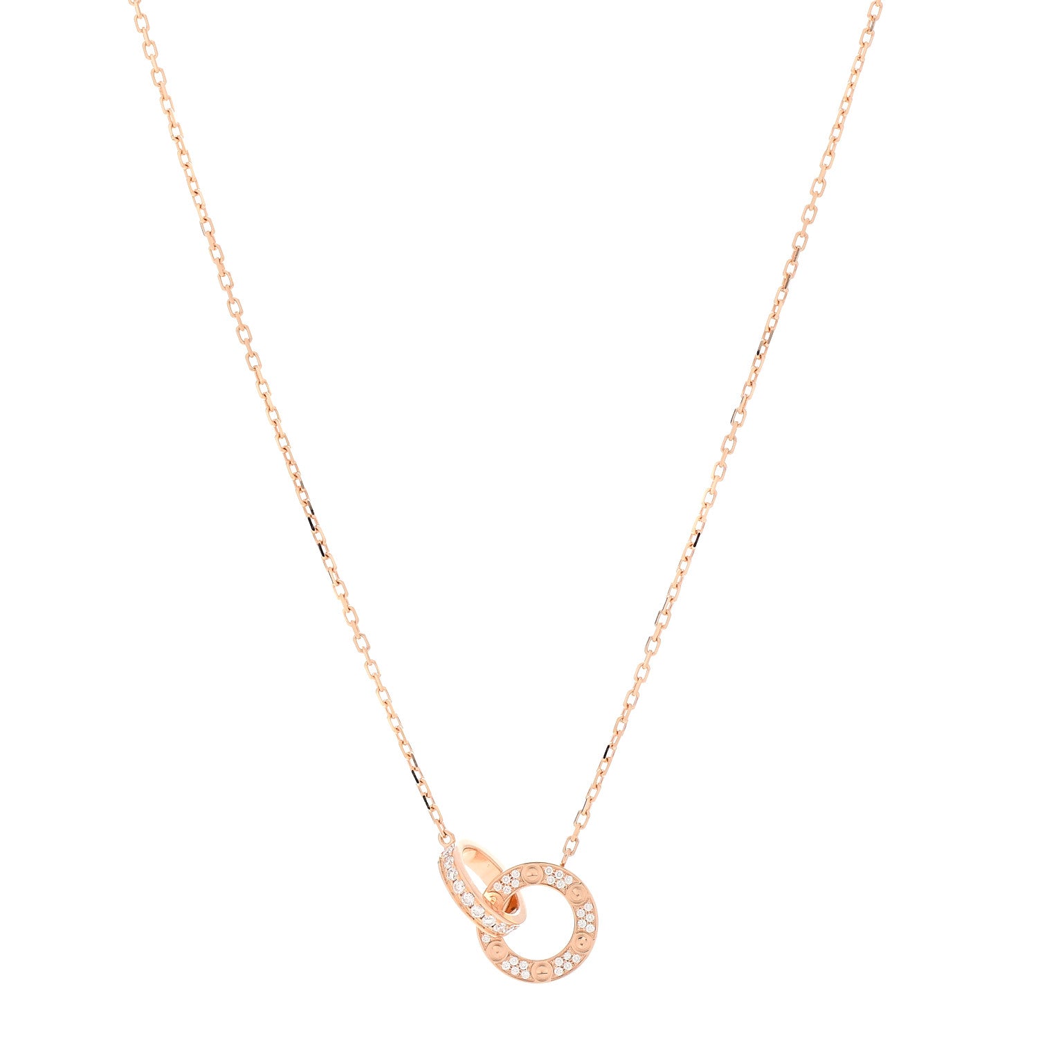 Cartier 18K Pink Gold Diamond Interlocking LOVE Paved Necklace 1 of 6
