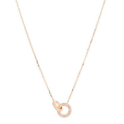 Cartier 18K Pink Gold Diamond Interlocking LOVE Paved Necklace 1 of 6