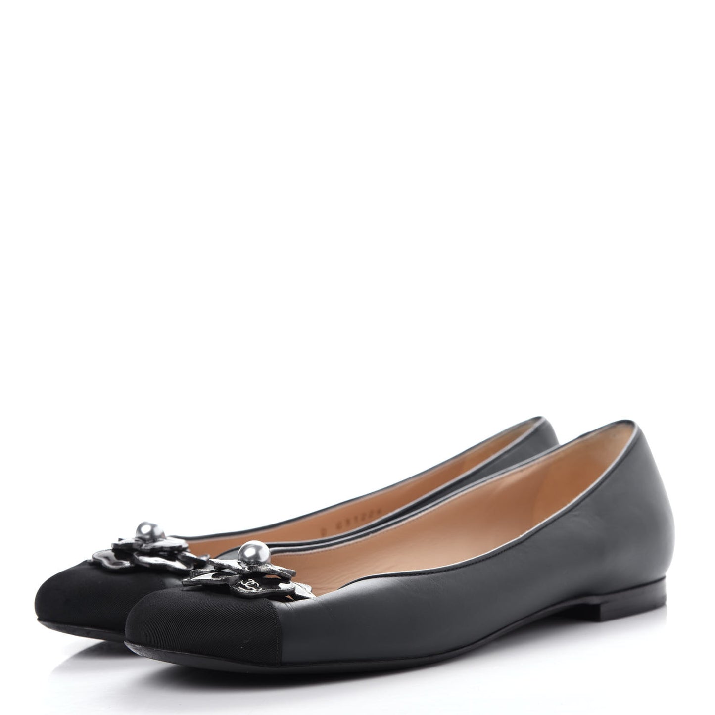 Lambskin Grosgrain Camellia Ballerina Flats 39.5 Black