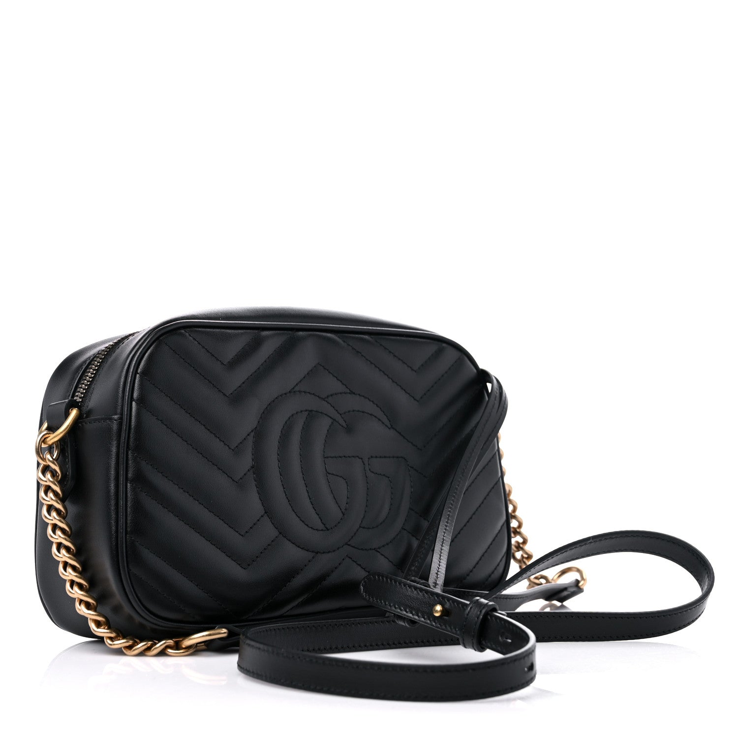 Gucci Calfskin Matelasse Small GG Marmont Chain Shoulder Bag Black 3 of 8