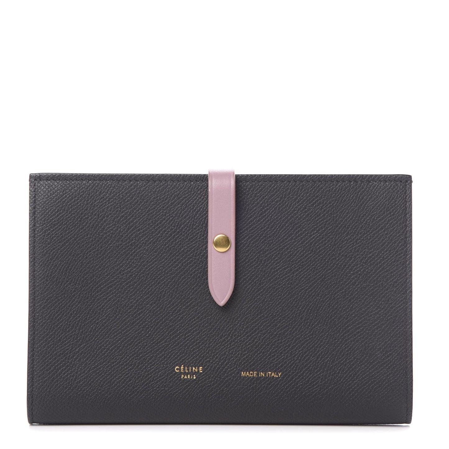 Grained Calfskin Large Multifunction Strap Wallet Grey Vintage Pink