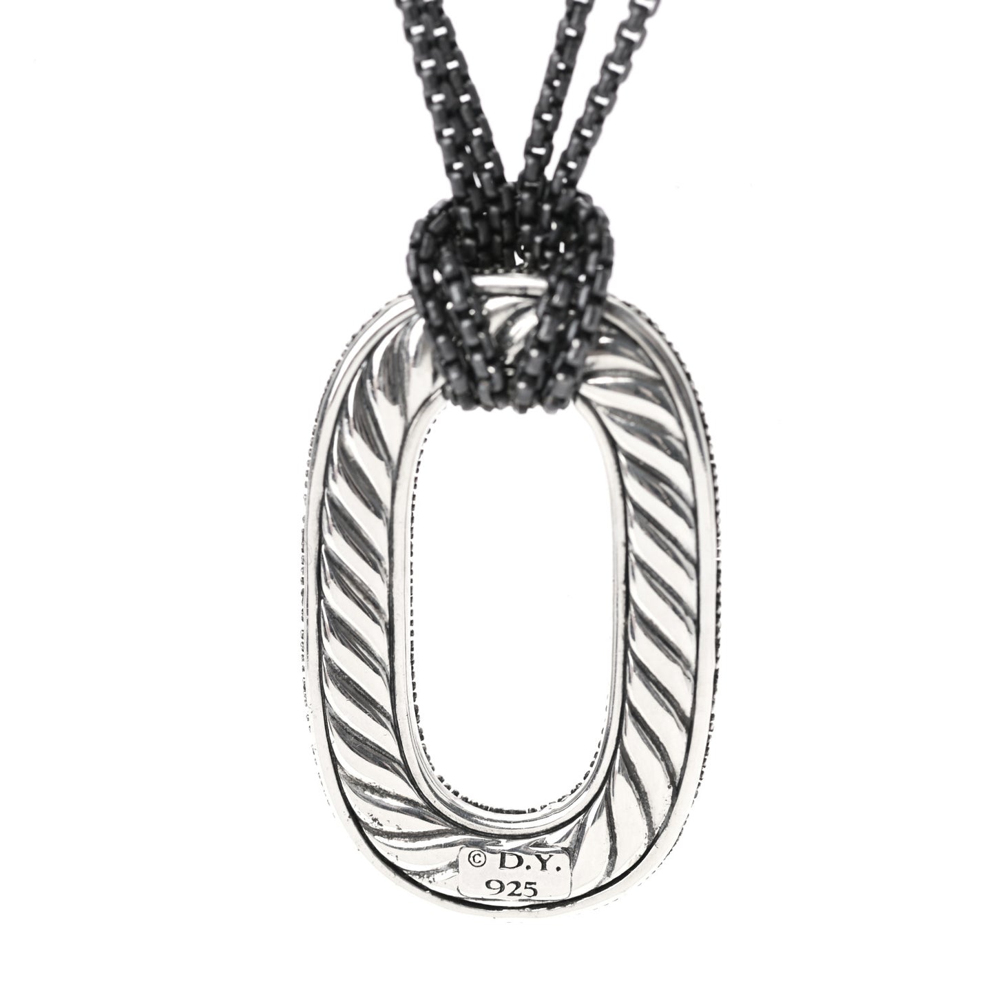 Sterling Silver Diamond Midnight Melange Oval Pendant Necklace