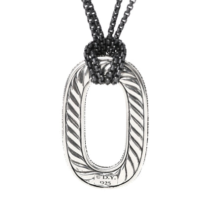 David Yurman Sterling Silver Diamond Midnight Melange Oval Pendant Necklace 4 of 5