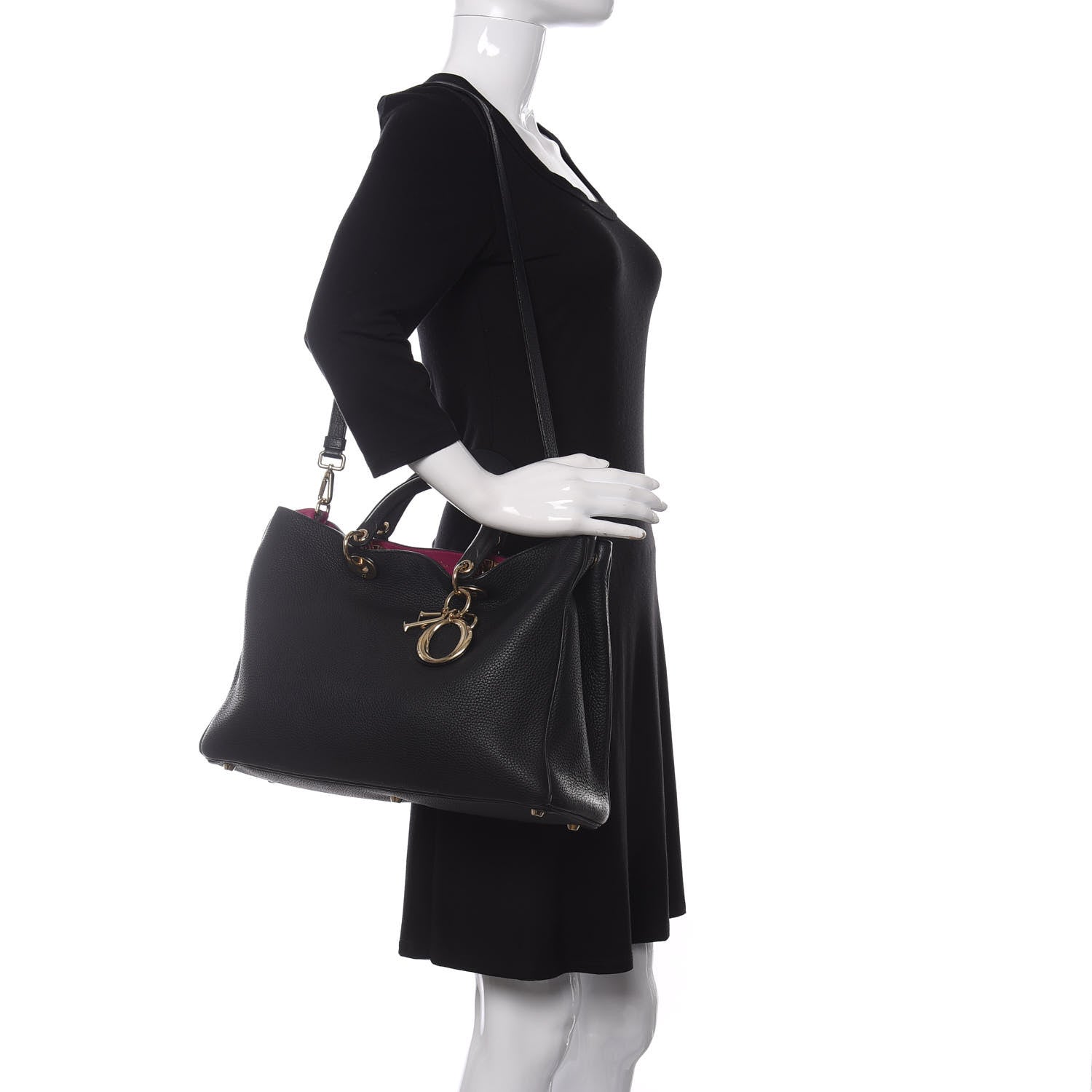 Christian Dior Bullcalf Medium Diorissimo Tote Black Rose Indien 2 of 11