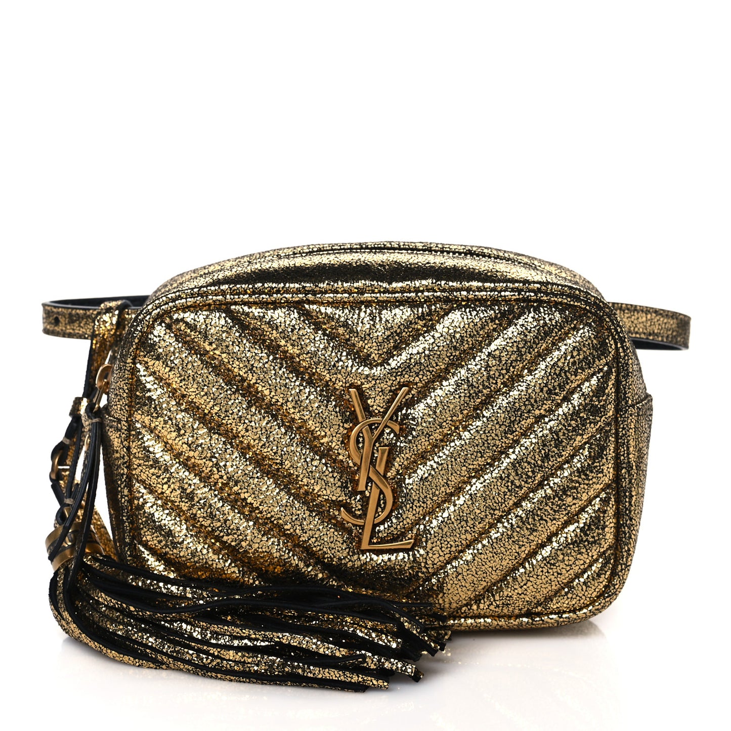 Crinkled Metallic Calfskin Matelasse Monogram Lou Belt Bag Gold