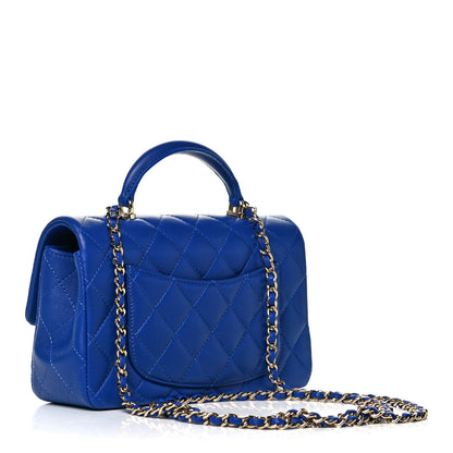 Chanel Lambskin Quilted Mini Top Handle Rectangular Flap Dark Blue 3 of 8