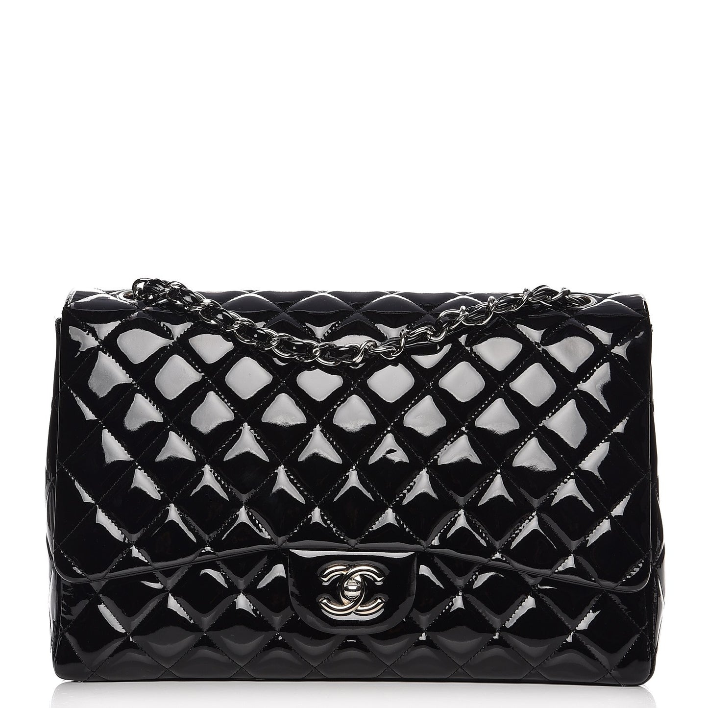 Patent Quilted Maxi Single Flap Black