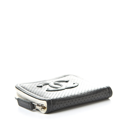 Chanel Calfskin Perforated Timeless Compact Zip Wallet Black White 4 of 10