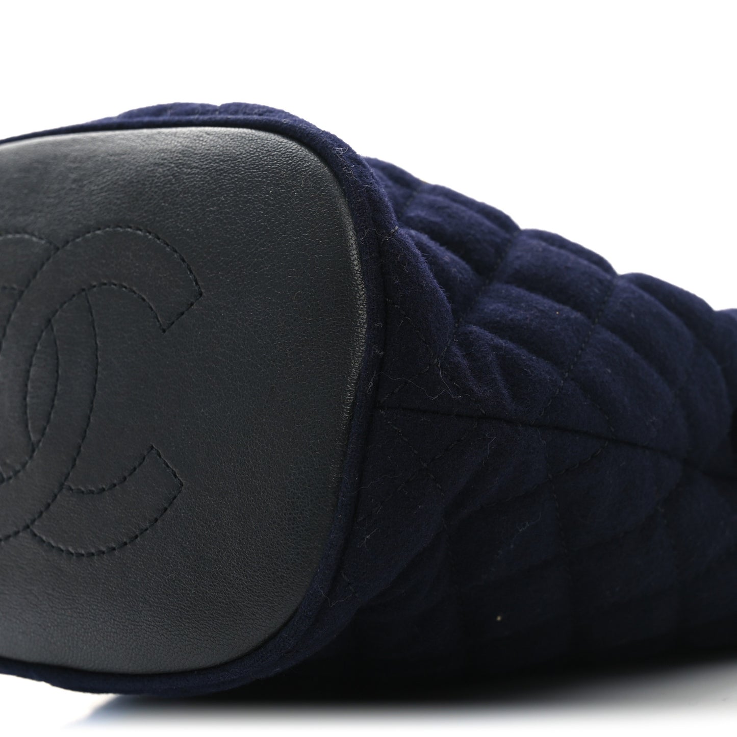 Wool Lambskin Quilted Paris Hamburg Charms Bucket Bag Dark Navy