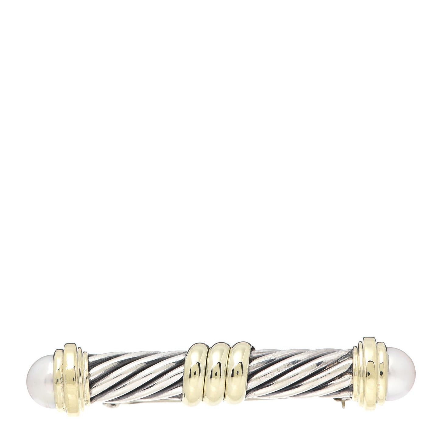 Sterling Silver 14K Yellow Gold Pearl Cable Bar Brooch Pin