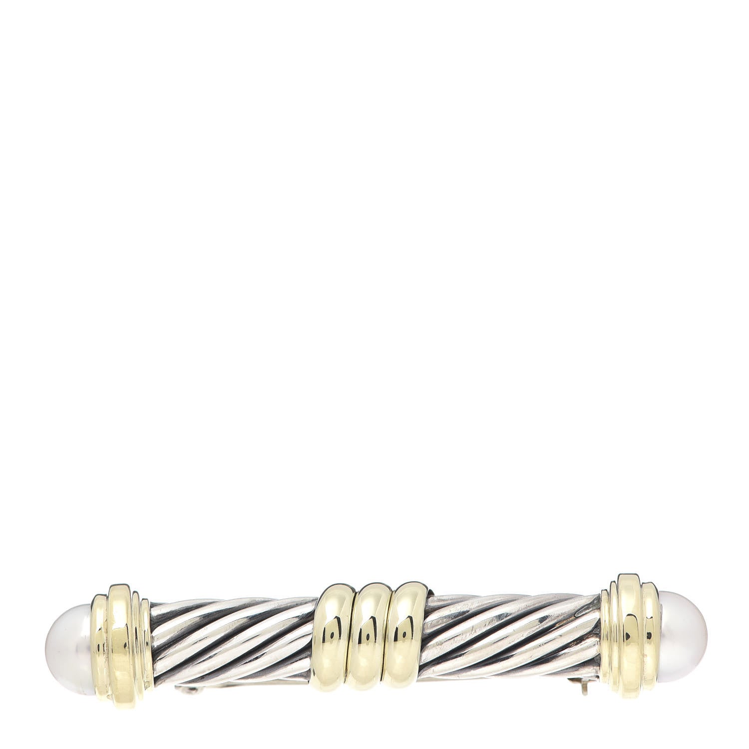 David Yurman Sterling Silver 14K Yellow Gold Pearl Cable Bar Brooch Pin 1 of 4