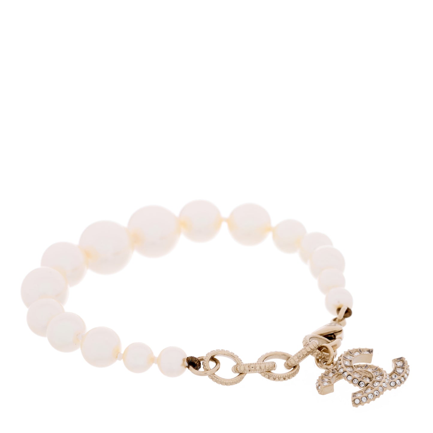 Graduated Pearl Crystal CC Bracelet Gold