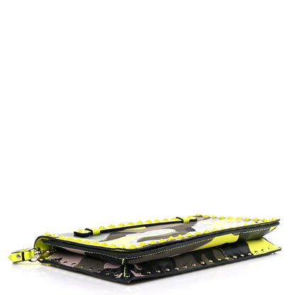 Valentino Garavani Nappa Canvas Camouflage Rockstud Wristlet Clutch Yellow Fluo Green 4 of 15
