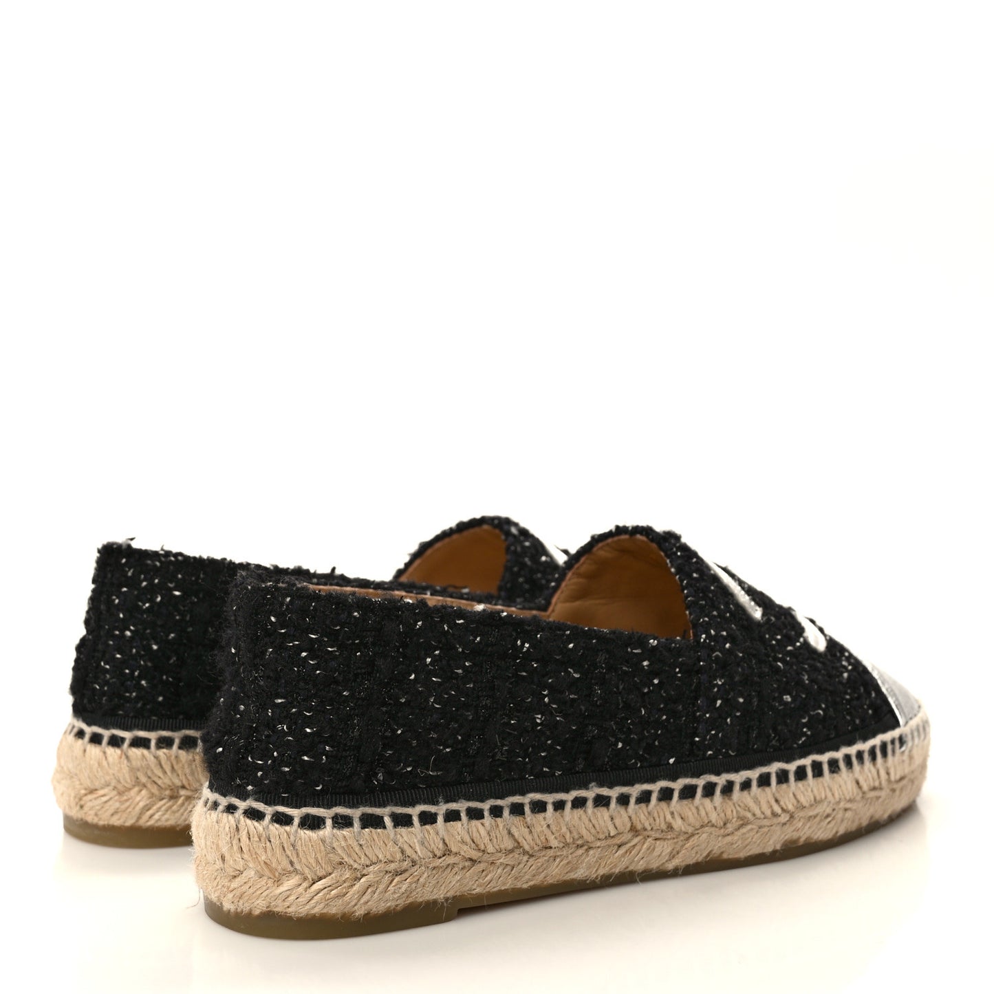 Metallic Lambskin Tweed CC Espadrilles 37 Black Silver