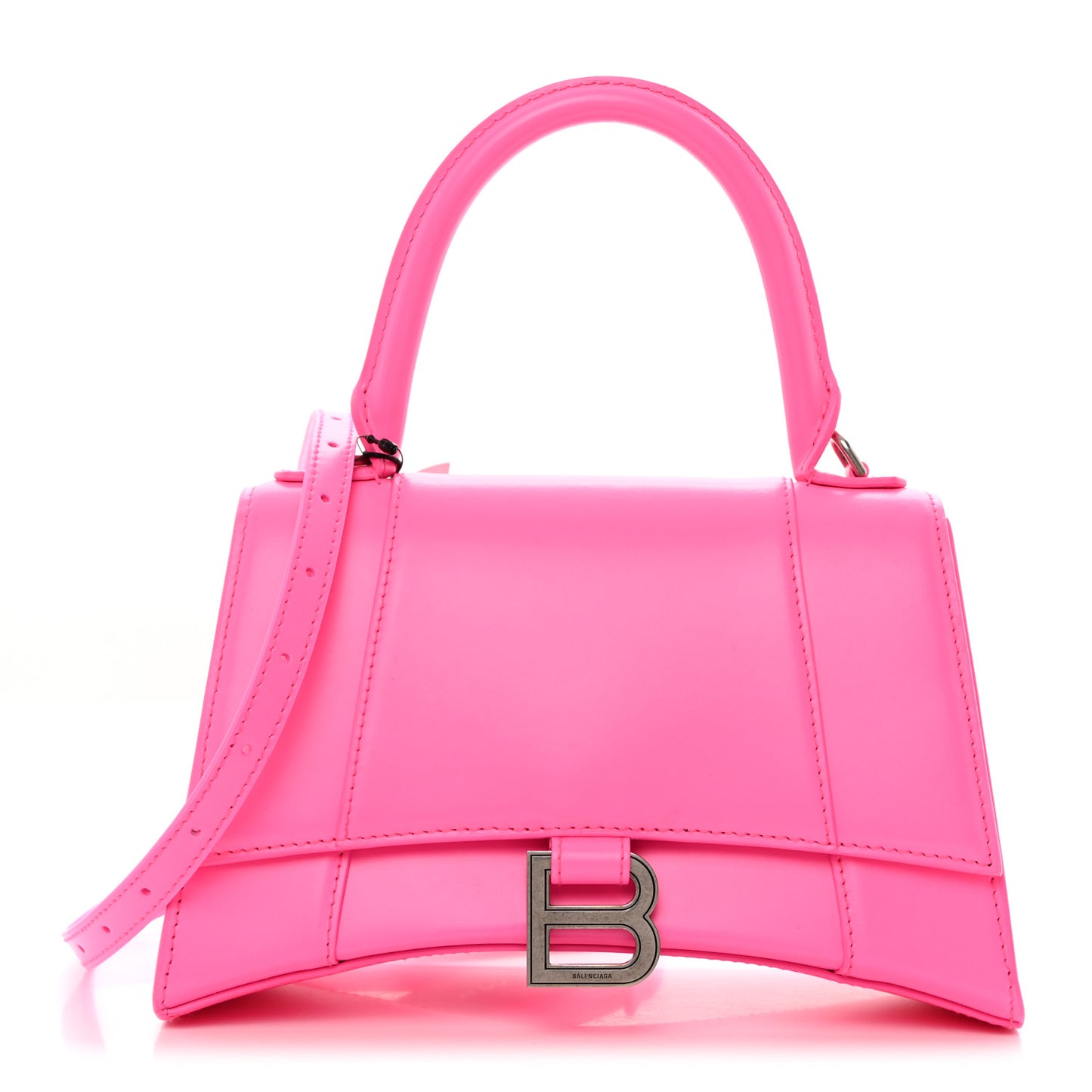 Shiny Box Calfskin Small Hourglass Top Handle Bag Fluo Pink