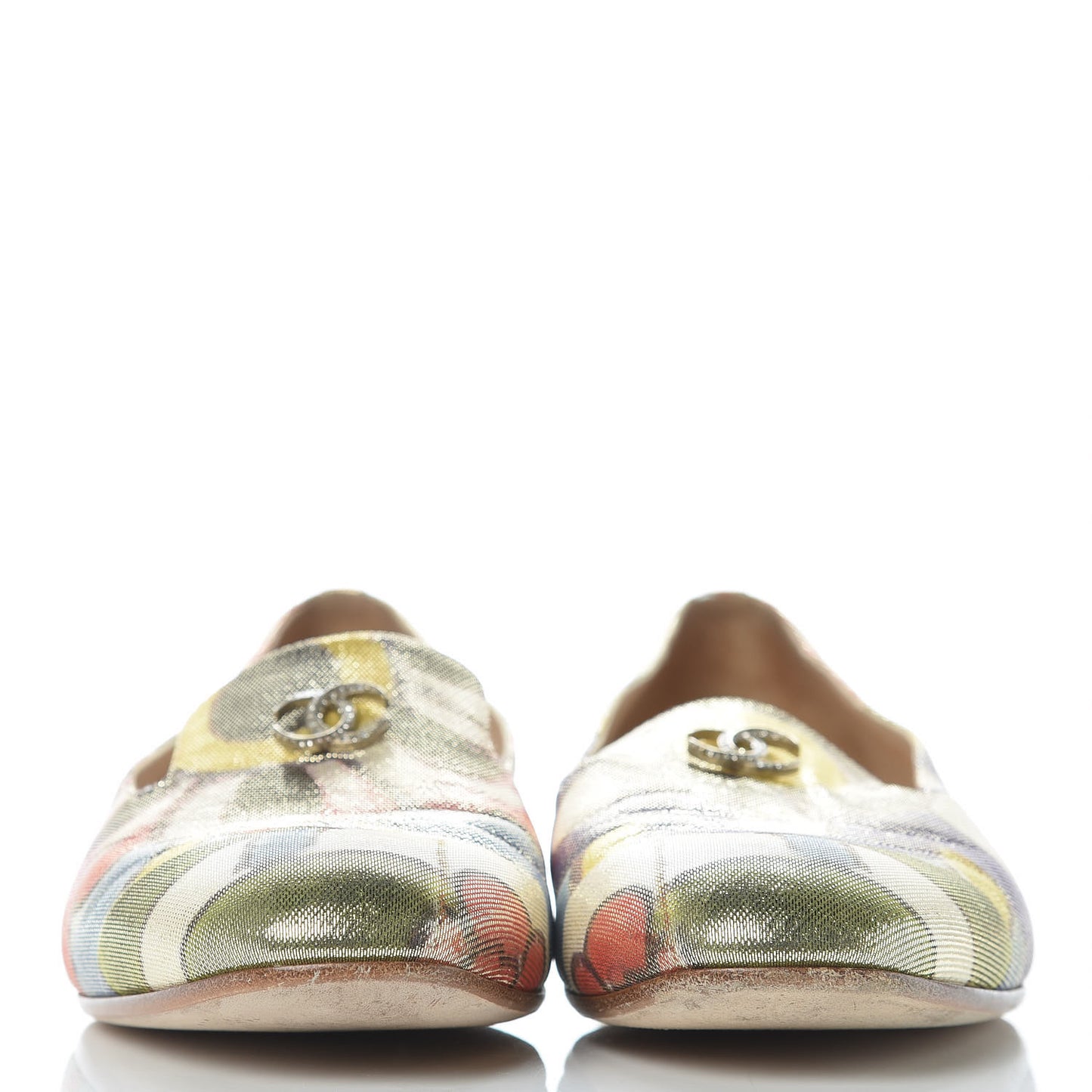 Crepe Calfskin Floral Printed Metallic Calfskin CC Mocassin Loafers 39 Multicolor